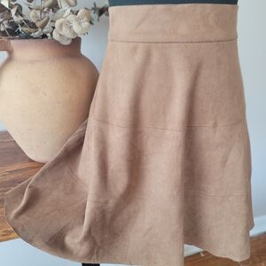 David Lerner Tan A-Line Skirt NWOT Faux suede Paneled Mini / Midi Sz LRG